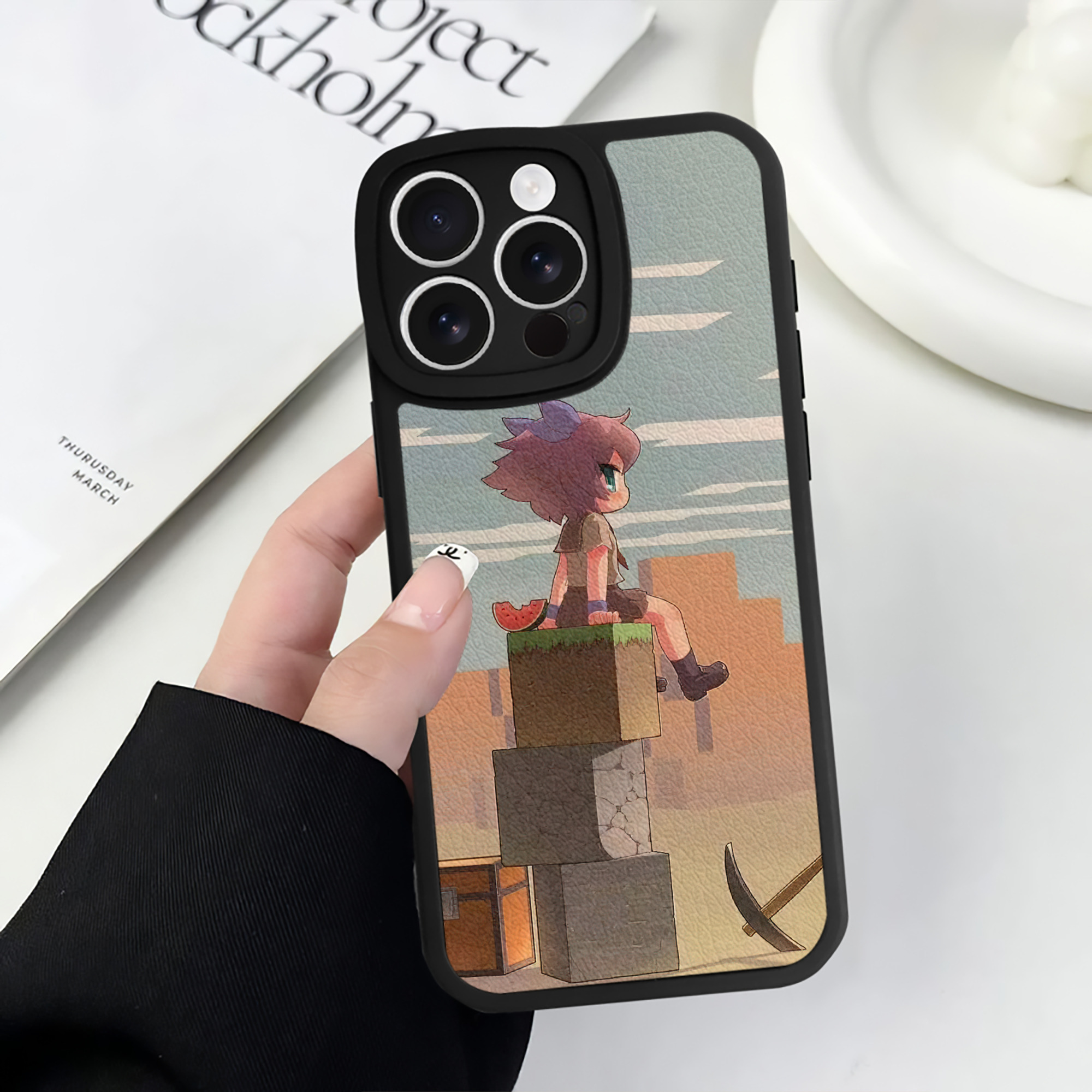 （画像用） マインクラフト ブロックの世界 Minecraft MC Block world 【iPhone 16シリーズ対応】シリコンスマホケース（レザー調） 材質：シリコン
